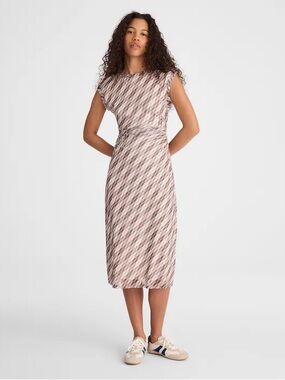 Madewell Cap-Sleeve Ruched Midi Dress spiced brown Size S NWT